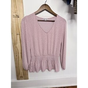 Ophelia Roe Women's Pink and White  Blouse Button Front 3/4 Sleeves Size M